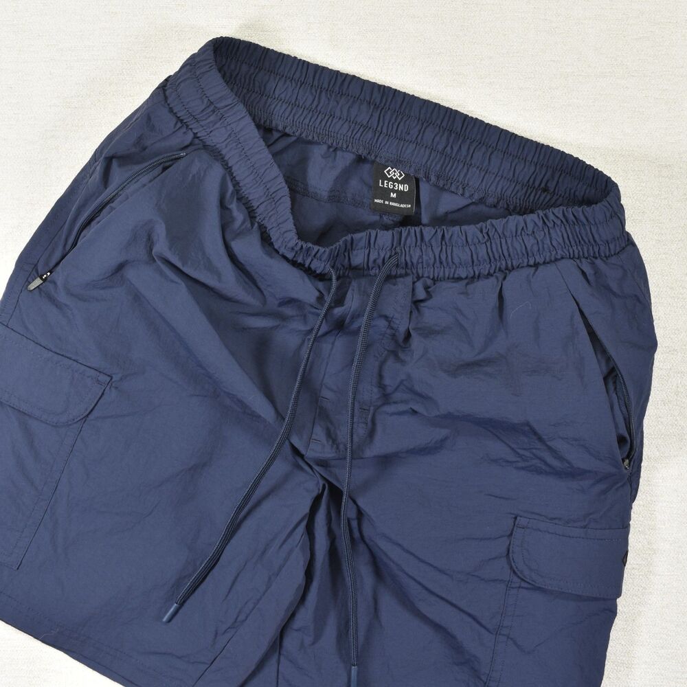 Leg3nd Mens Navy Cargo Athletic Shorts M Elastic Waist Zip Pocket Lightweight